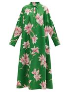 Matchesfashion.com Valentino - Lily-print Cotton-poplin Maxi Shirt Dress - Womens - Green Multi