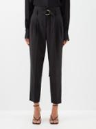Another Tomorrow - Pleated Paperbag-waist Wool Trousers - Womens - Black