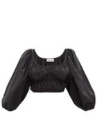 Matteau - Gathered Cropped Organic-cotton Poplin Top - Womens - Black