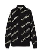 Matchesfashion.com Balenciaga - Intarsia Logo Half Zip Sweater - Mens - Black White