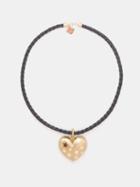 Lauren Rubinski - Star-engraved 14kt Gold & Leather Necklace - Womens - Gold Multi