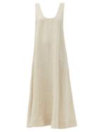 Matchesfashion.com Asceno - The Capri Low-back Organic-linen Midi Dress - Womens - Light Beige
