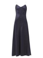 Matchesfashion.com Odyssee - Roses Silk Satin Dress - Womens - Navy