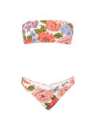 Matchesfashion.com Zimmermann - Poppy Floral-print Jersey Bandeau Bikini - Womens - White Print