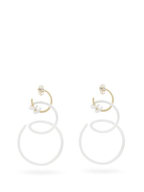 Matchesfashion.com Bea Bongiasca - Double Curl Vine Crystal & 9kt Gold Earrings - Womens - White Gold