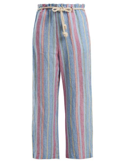 Matchesfashion.com Frame - Tie Waist Linen Trousers - Womens - Purple Multi