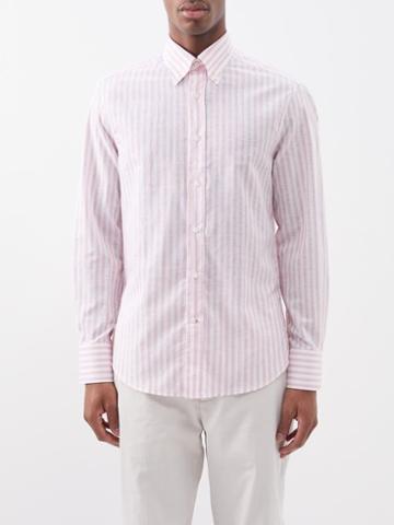 Brunello Cucinelli - Striped Slubbed Cotton-blend Oxford Shirt - Mens - Red Multi