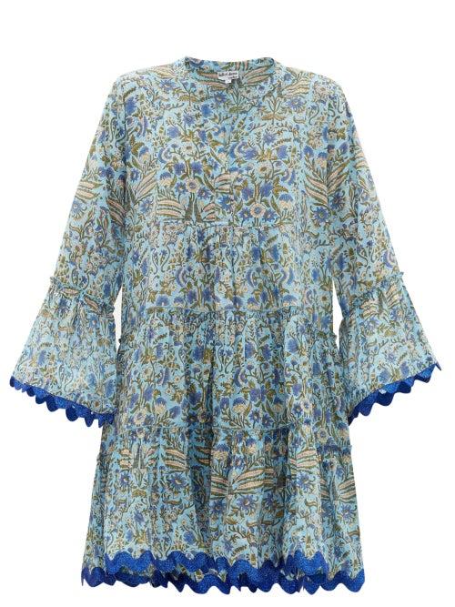 Matchesfashion.com Juliet Dunn - Floral-print Cotton Mini Dress - Womens - Blue Print