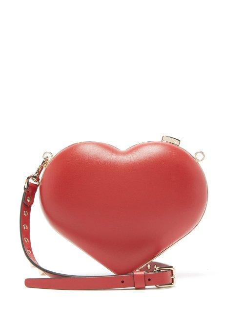 Matchesfashion.com Valentino - Carry Secrets Leather Heart Clutch - Womens - Red