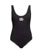 Matchesfashion.com Dolce & Gabbana - Scoop-back Logo-appliqu Swimsuit - Womens - Black