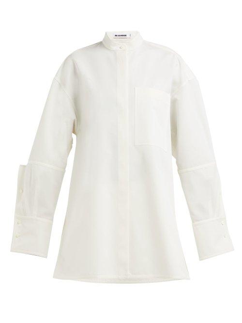 Matchesfashion.com Jil Sander - Gloria Exaggerated Cuff Cotton Blend Poplin Shirt - Womens - White