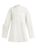 Matchesfashion.com Jil Sander - Gloria Exaggerated Cuff Cotton Blend Poplin Shirt - Womens - White