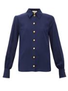 Matchesfashion.com Gucci - Anchor-debossed Button Silk Blouse - Womens - Navy