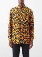 Versace - Leopard-print Silk-twill Shirt - Mens - Yellow Blue