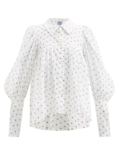 Matchesfashion.com Thierry Colson - Wallis Gathered Polka-cot Cotton-voile Blouse - Womens - White Print