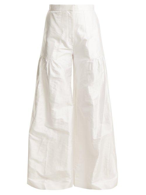 Matchesfashion.com Duro Olowu - High Rise Wide Leg Silk Taffeta Trousers - Womens - White