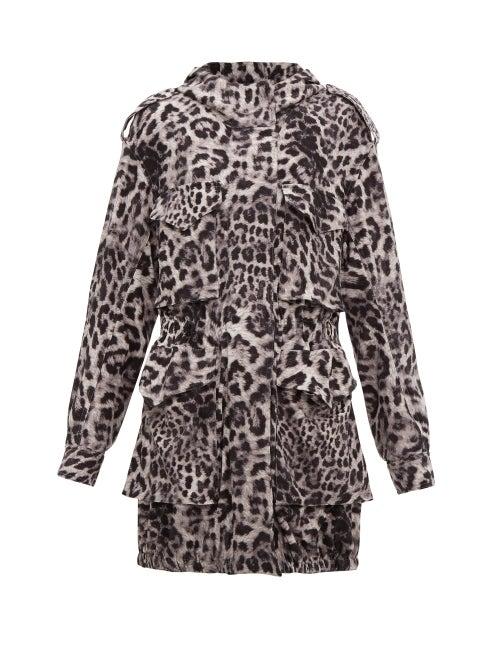 Matchesfashion.com Norma Kamali - Hooded Leopard Print Jersey Cargo Jacket - Womens - Grey Print