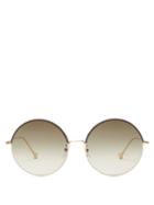 Matchesfashion.com Loewe - Round Frame Leather Trimmed Sunglasses - Womens - Gold