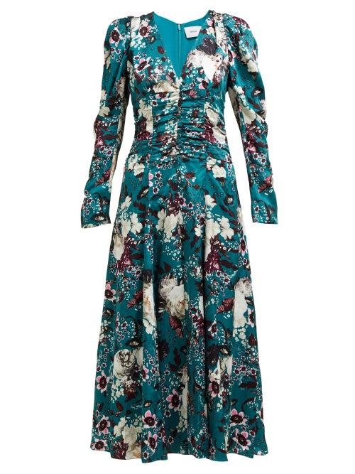 Matchesfashion.com Erdem - Annalee Floral Print Crepe Dress - Womens - Green Print