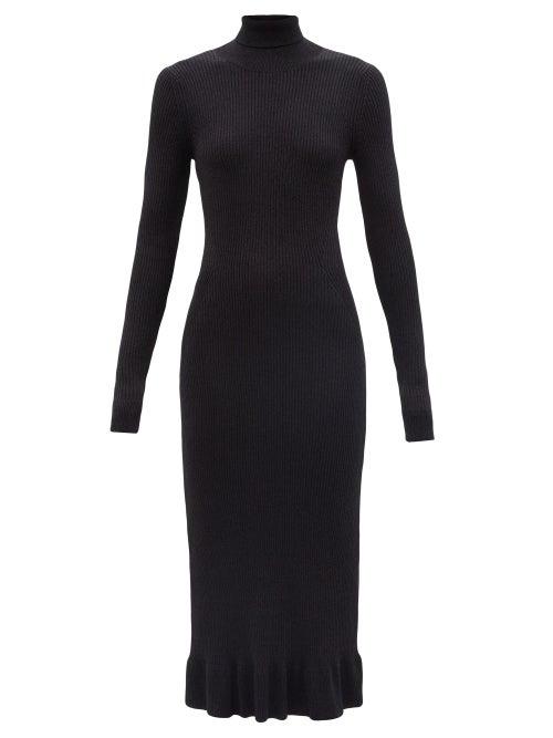 Ganni - Roll-neck Tie-back Ribbed Sweater Dress - Womens - Dark Navy