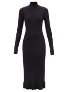 Ganni - Roll-neck Tie-back Ribbed Sweater Dress - Womens - Dark Navy