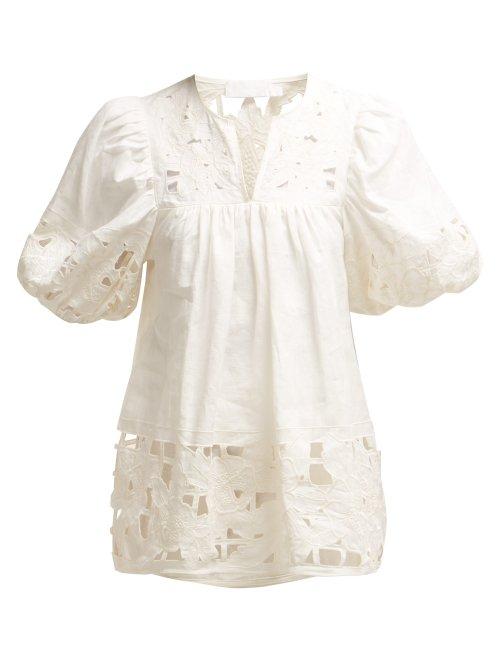 Matchesfashion.com Zimmermann - Juno Embroidered Balloon Sleeve Top - Womens - Cream