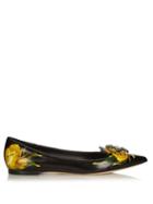 Dolce & Gabbana Crystal-embellished Tulip-print Leather Flats