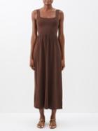Matteau - Square-neckline Knitted-bodice Dress - Womens - Light Brown