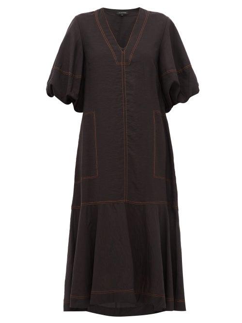 Matchesfashion.com Lee Mathews - Ginger Topstitched Poplin Dress - Womens - Black