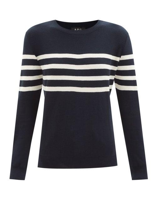 A.p.c. - Ariane Striped Cotton Sweater - Womens - Navy White