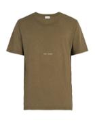 Matchesfashion.com Saint Laurent - Logo Print Distressed T Shirt - Mens - Khaki
