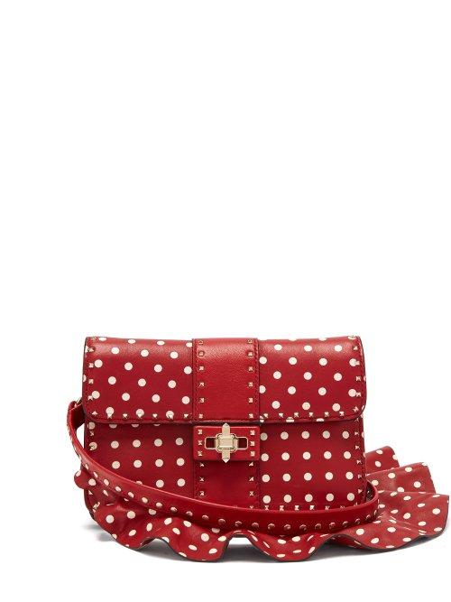Matchesfashion.com Valentino - Rockstud Polka Dot Cross Body Leather Bag - Womens - Red White