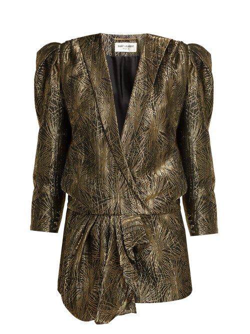 Matchesfashion.com Saint Laurent - Firework Silk Lam Playsuit - Womens - Black Gold