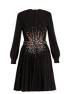 Matchesfashion.com Miu Miu - Plunging Embellished Silk Mini Dress - Womens - Black Multi