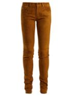 Matchesfashion.com Saint Laurent - Mid Rise Skinny Suede Trousers - Womens - Light Brown