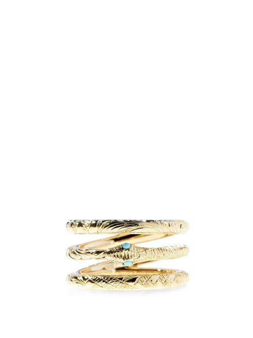 Matchesfashion.com Gucci - Ouroboros Triple Band 18kt Gold & Turquoise Ring - Womens - Gold
