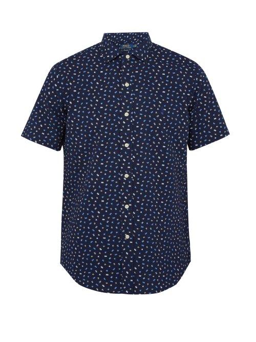 Matchesfashion.com Polo Ralph Lauren - Flag Print Cotton Seersucker Shirt - Mens - Navy Multi