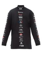 Matchesfashion.com Balenciaga - Multi Logo High Neck Cotton T Shirt - Mens - Black
