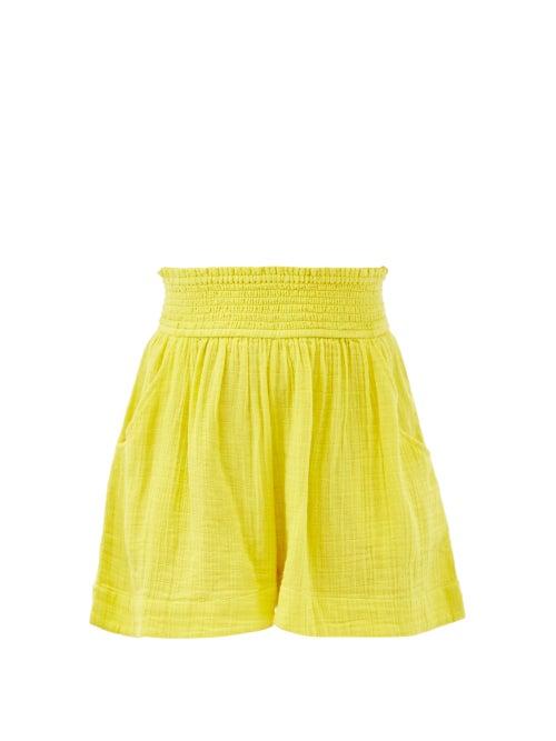 Matchesfashion.com Anaak - Adrian Elasticated-waist Cotton Shorts - Womens - Yellow