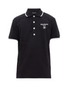 Matchesfashion.com Balmain - Tipped Trim Flocked Logo Cotton Piqu Polo Shirt - Mens - Black