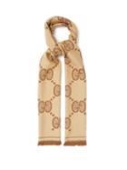 Gucci - Gg Logo-jacquard Wool-blend Scarf - Womens - Brown Beige