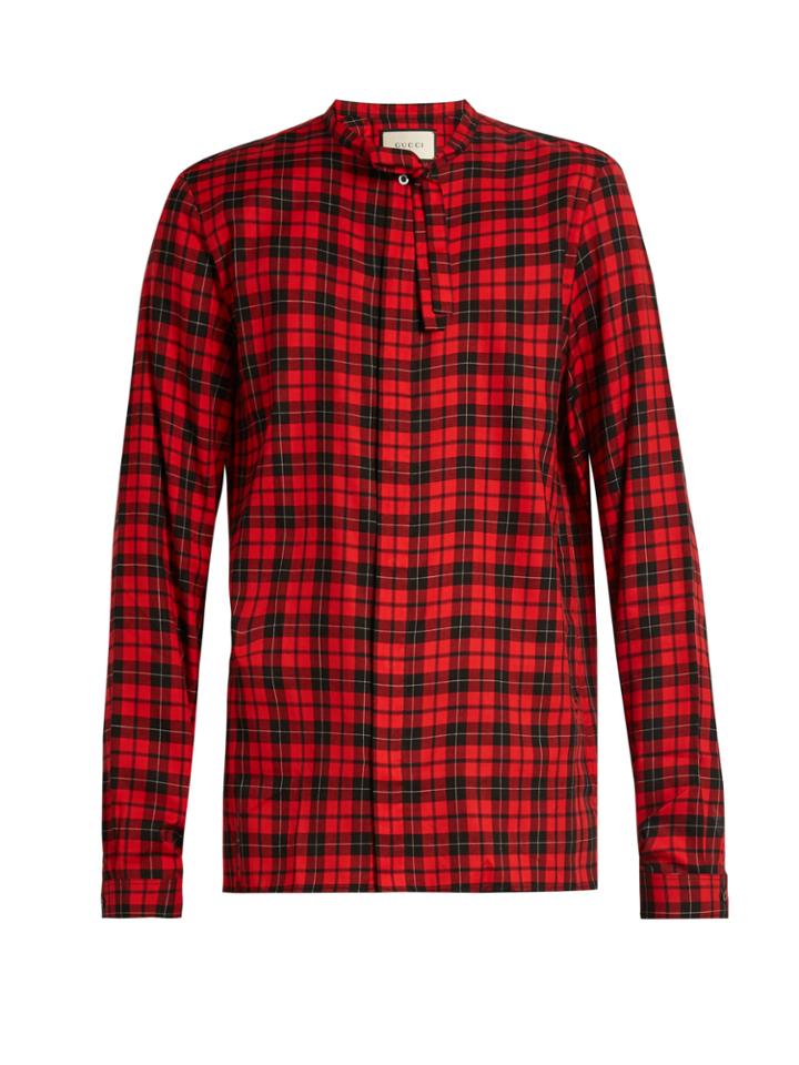 Gucci Tie-neck Checked Button-cuff Shirt