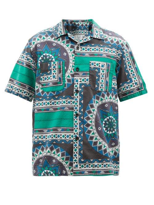 Sacai - Bandana-print Cotton-canvas Shirt - Mens - Green