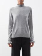 Allude - Frilled High-neck Wool-blend Sweater - Womens - Grey