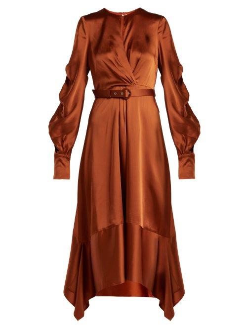 Matchesfashion.com Jonathan Simkhai - Asymmetric Satin Midi Dress - Womens - Dark Orange