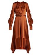 Matchesfashion.com Jonathan Simkhai - Asymmetric Satin Midi Dress - Womens - Dark Orange