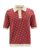 Gucci - Gg-jacquard Knitted Cotton-blend Polo Shirt - Mens - Red