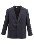 Matchesfashion.com Vetements - Gothic-logo Pinstripe Wool-blend Blazer - Mens - Navy