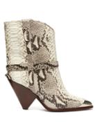 Matchesfashion.com Isabel Marant - Lamsy Python Effect Leather Ankle Boots - Womens - White Multi