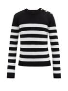 Matchesfashion.com Balmain - Crest Press-stud Striped Wool-blend Sweater - Mens - Black White